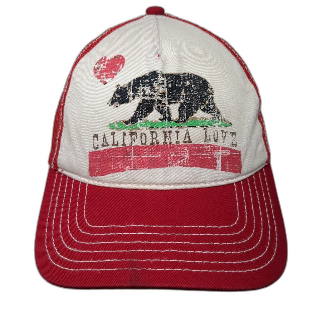 California Republic Gear Trucker Hat Red One Size Love Bear State Flag Snapback